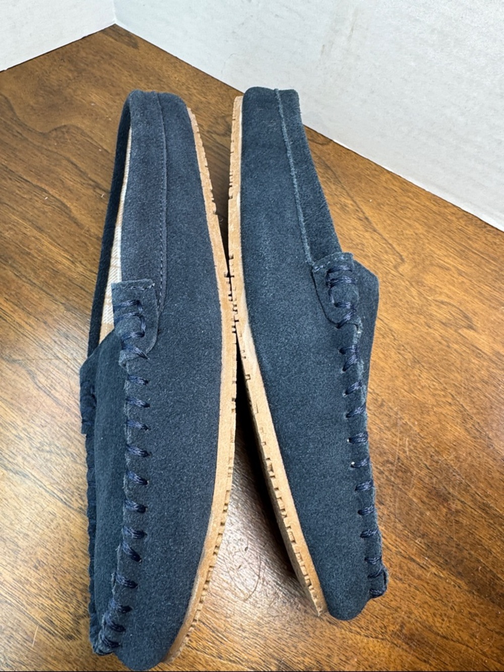 NWOT Lands End Suede Slip-on Moccasin Mules Hard-sole Slippers Navy, Womens 9 - Picture 11 of 13